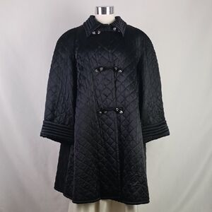 Valentino Vtg  Black Satin Quilted W Beaded Toggles Cape Coat.